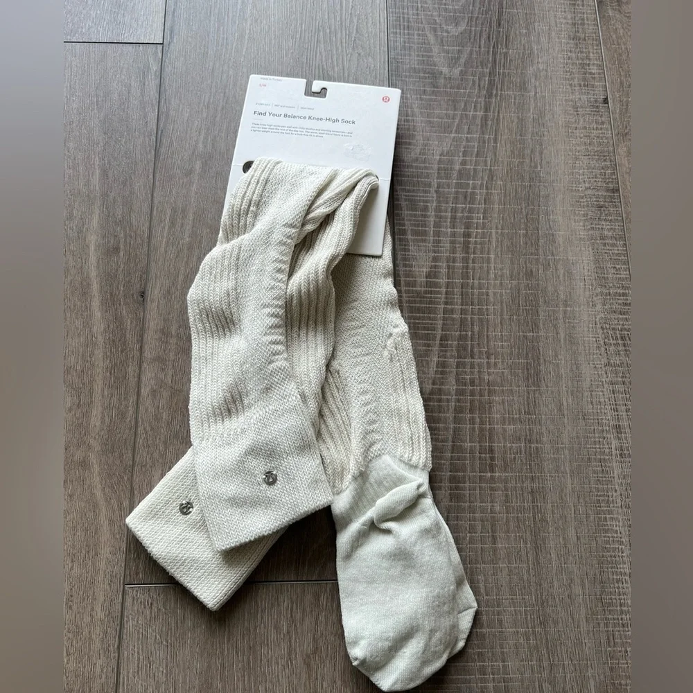 Lululemon Find Your Balance Knee High Sock in White Opal/Powder Blue